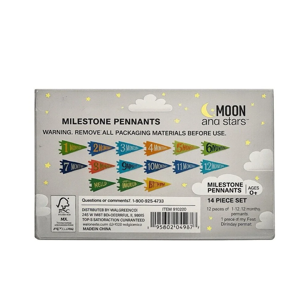 Moon and Stars Paper Milestone Pennant Set 14pc 0-12 Months 1st Birthday